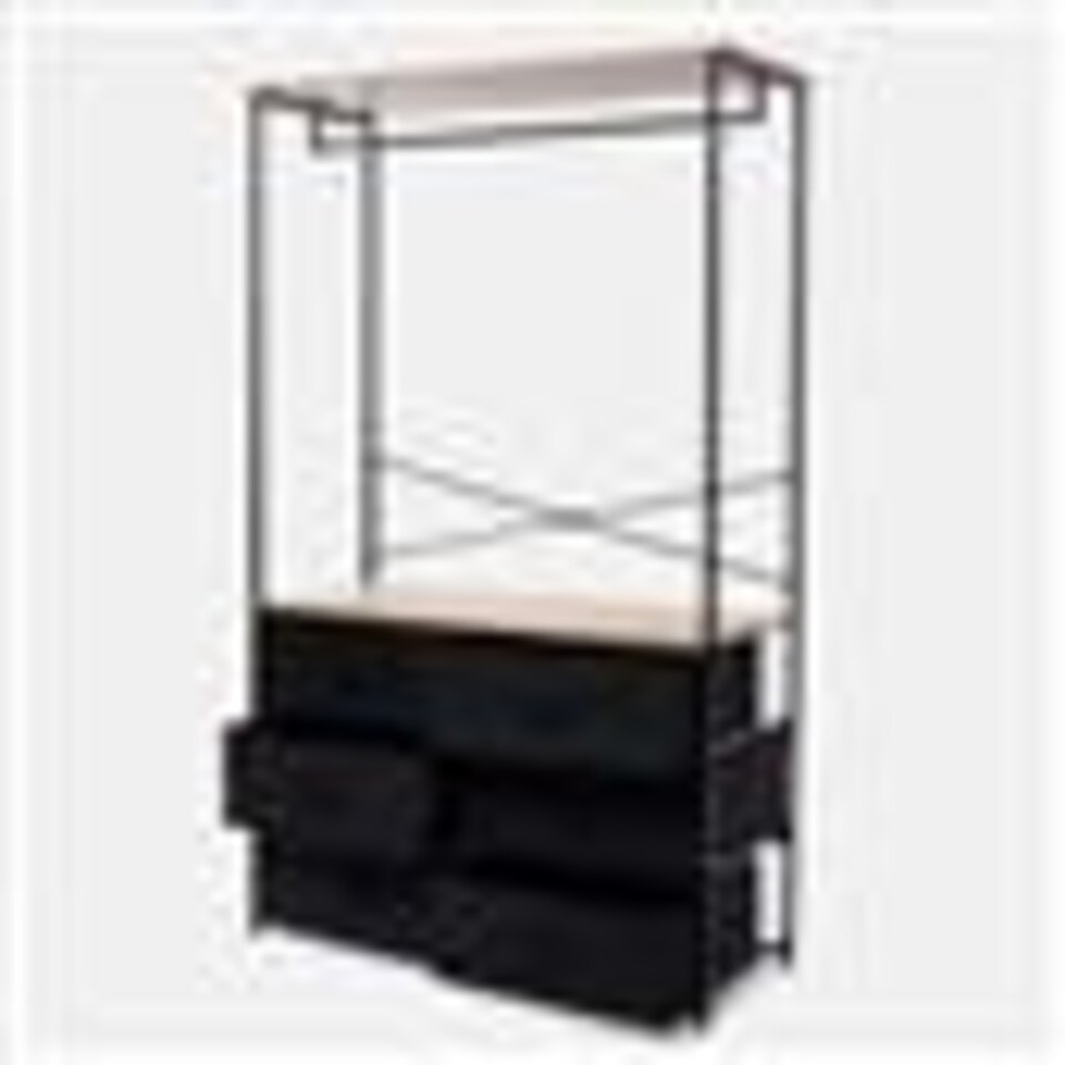 image 1 of OHS Brooklyn 6 Drawer Home Storage Fabric Display Cabinet With Hanging Rail Black