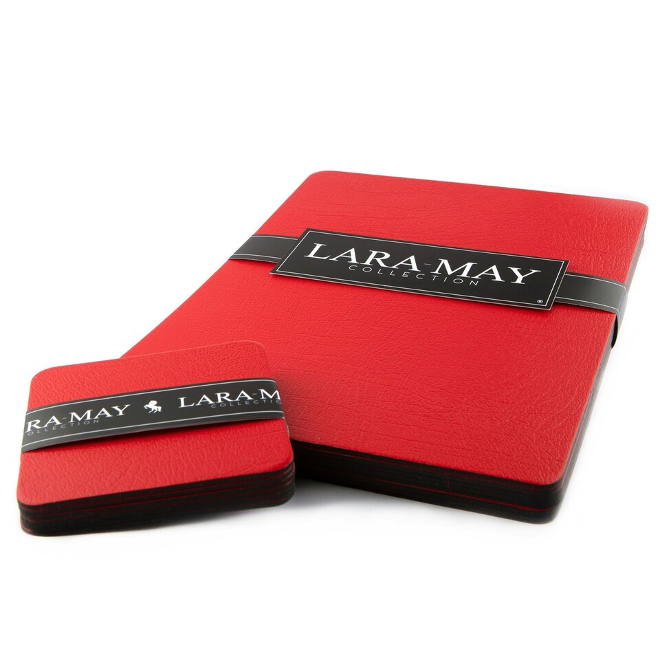 image 1 of Lara-May Set of 8 London Red Recycled Leather Placemats & 8 Leather Coasters