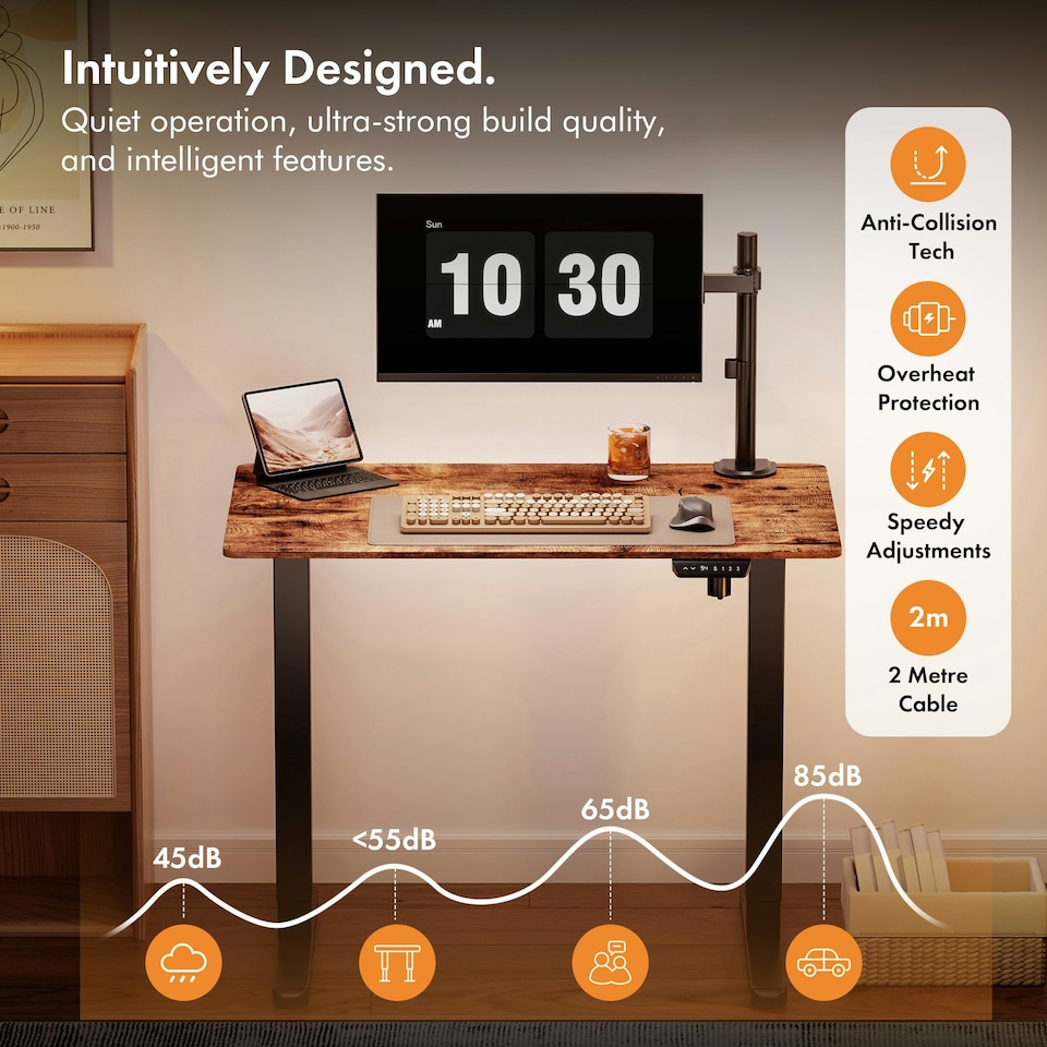 image 1 of VonHaus Adjustable Electric Standing Desk with USB-C charging, Walnut