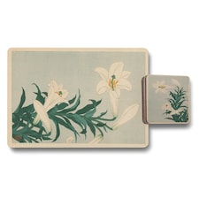 Set Of 12 Placemats And Coasters With Designer Artwork And Wood Bottom Wipe Clean