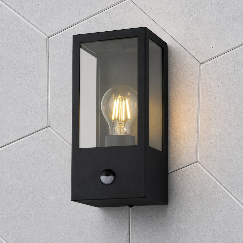 image 1 of CGC Lighting Dave PIR Black Stainless Steel Outdoor Wall Lantern E27 IP54 - Motion Sensor