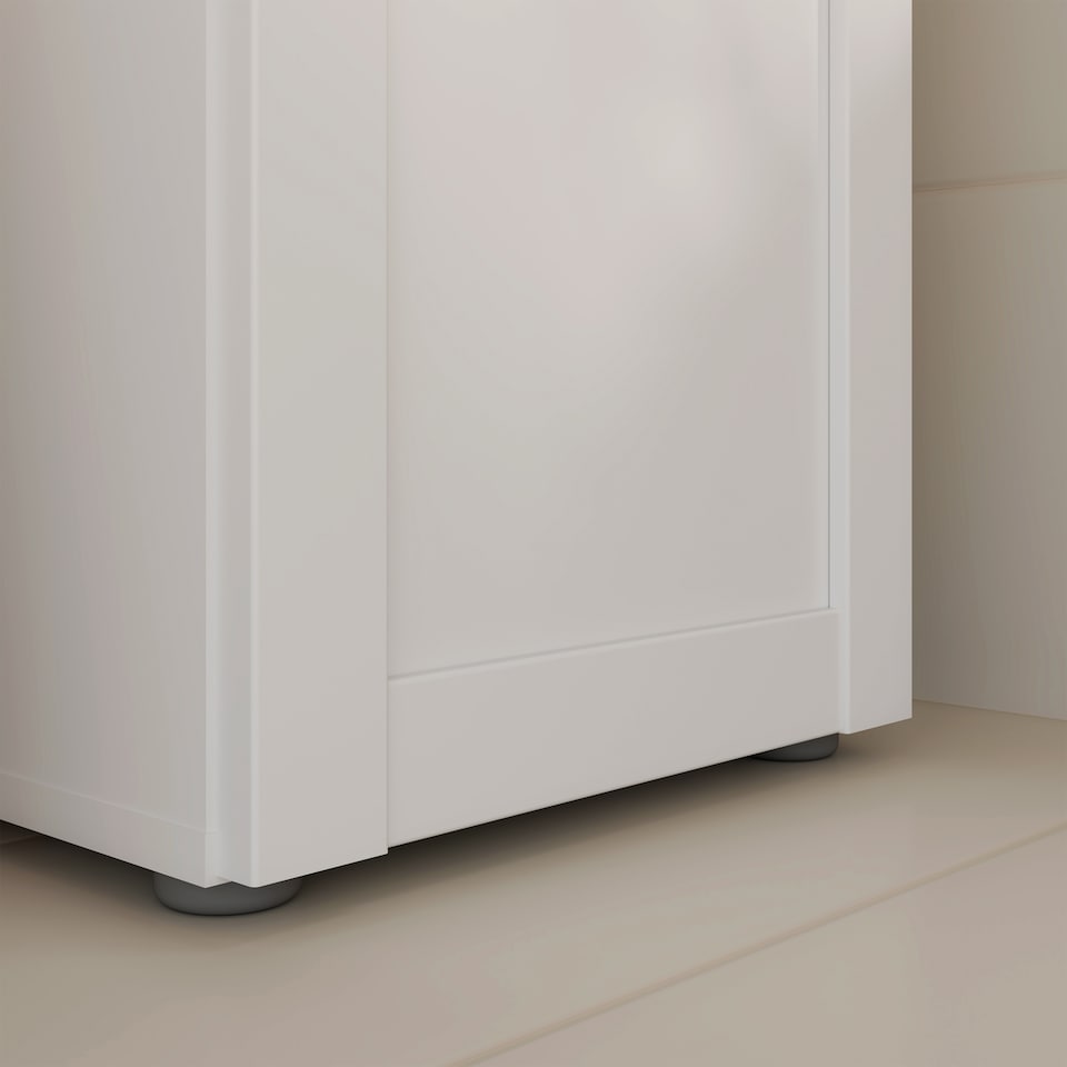 image 1 of Lokko Tall Narrow Bathroom Cabinet with 2 Doors & 1 Drawer with Silver Handles in White
