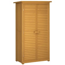 Outsunny Small Shed, Wooden Garden Storage Shed, 3 Shelves Outdoor Tool Shed Cabinet with Asphalt Roof and Shutter Doors, 87cm x 47cm x 160cm, Natural Wood Finish