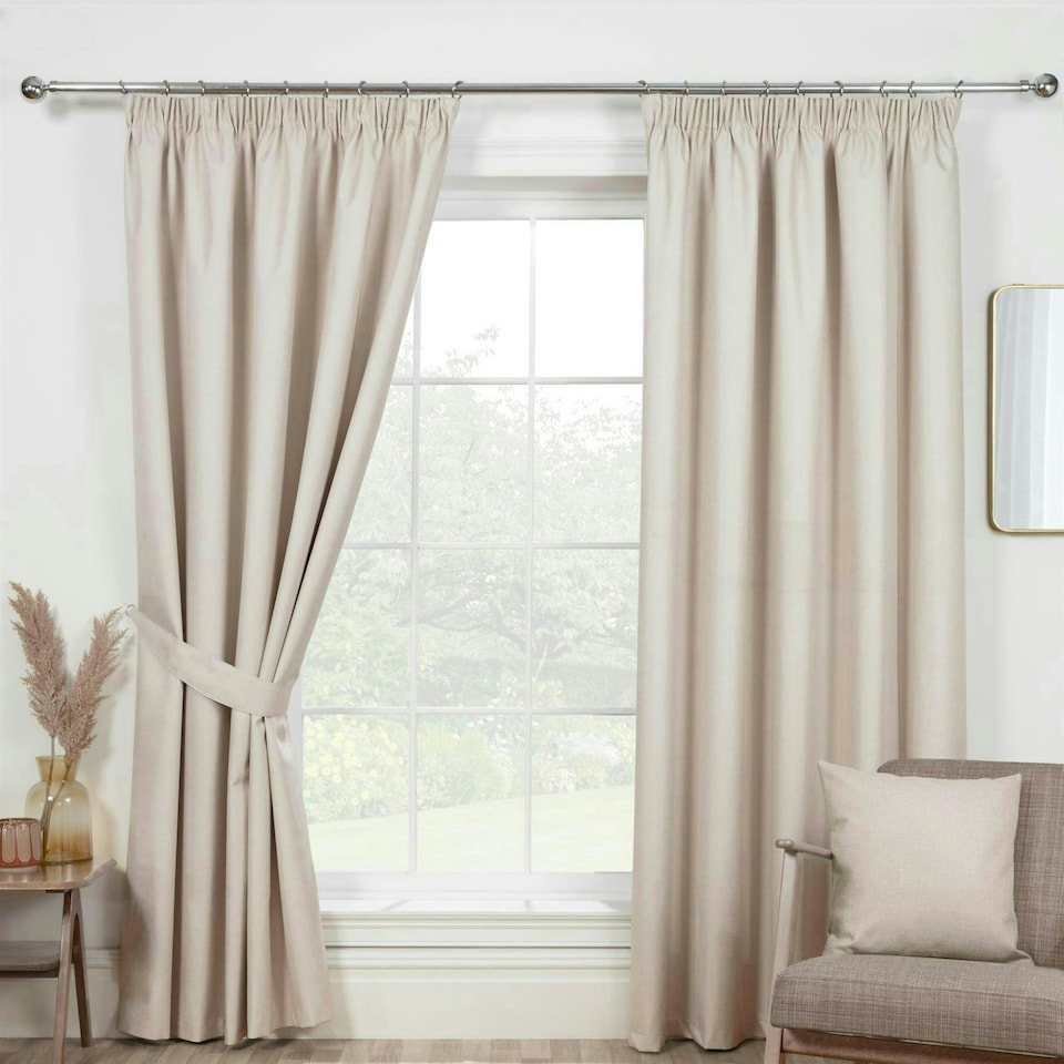 image 1 of Eclipse Pencil Pleat Blackout Curtains - Beige - 117cm x 229cm