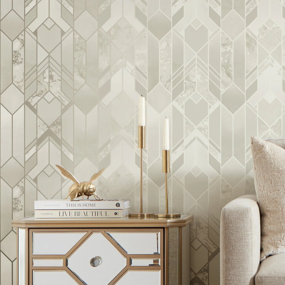 image 1 of Liquid Marble Geometric Wallpaper in Cream | Cream | Cream