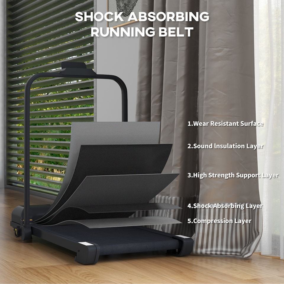 image 1 of HOMCOM 2.5HP Folding Treadmill Walking Pad with Remote Control, 1-10km/h | Black | Black