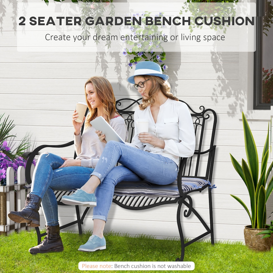 image 1 of Outsunny 2 Pieces Replacement Cushions for Garden Bench, with Strips, Blue | Blue | Blue Stripe | 2