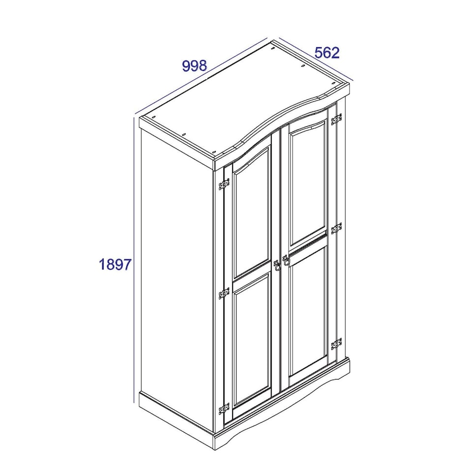 image 1 of Premium Corona 2 Door Wardrobe in Mexican Pine, Classic Design with Metal Hardware | Brown | Brown | One Size | 1
