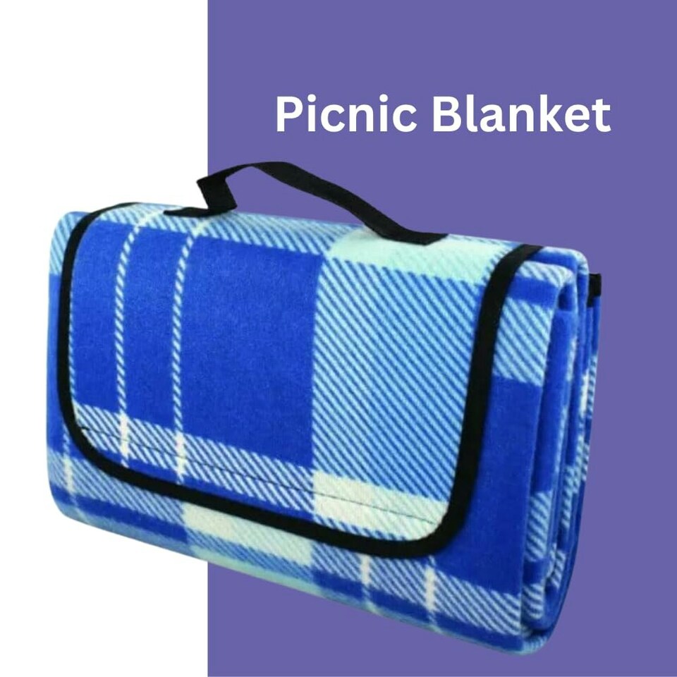 image 1 of Marco Paul Blue Chequered Picnic Blanket Blue