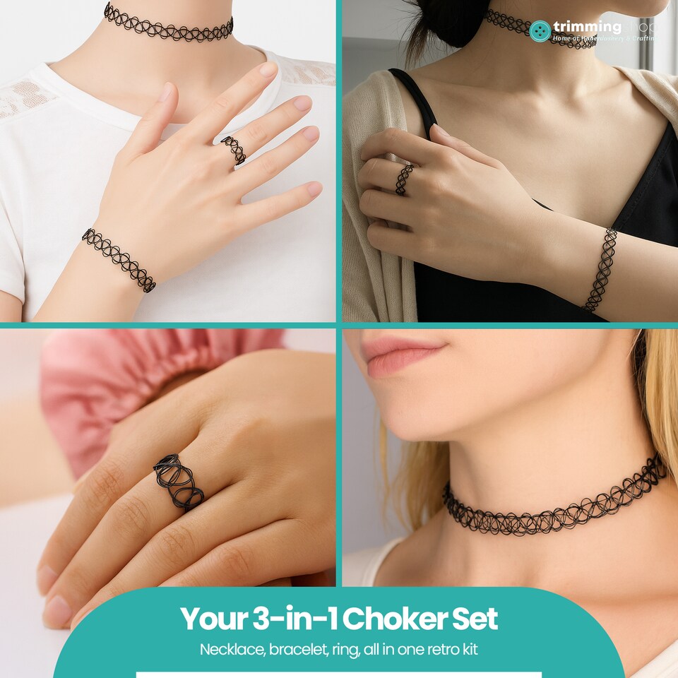 image 1 of 90s Choker Necklace Kit, Stretchable Chokers, Vintage Tattoo Choker Set