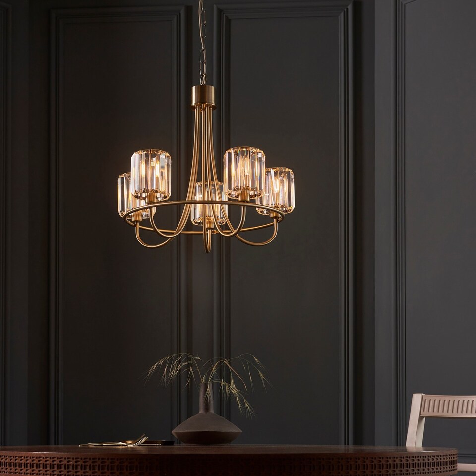 image 1 of Berenice 5 Light Multi Arm Glass Shade Ceiling Pendant Antique Brass