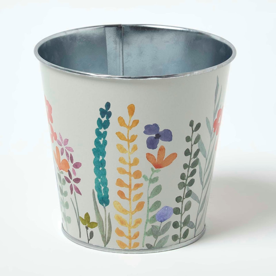 image 1 of Homescapes Set of 3 Herb Pots with Tray, Multi-Coloured Floral Design Multi