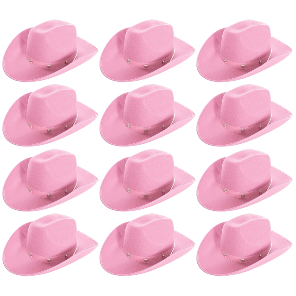 image 1 of Star Studded Cowboy Hat – Western Fancy Dress Accessory (Comes in Multiple Colours) Pink | 12