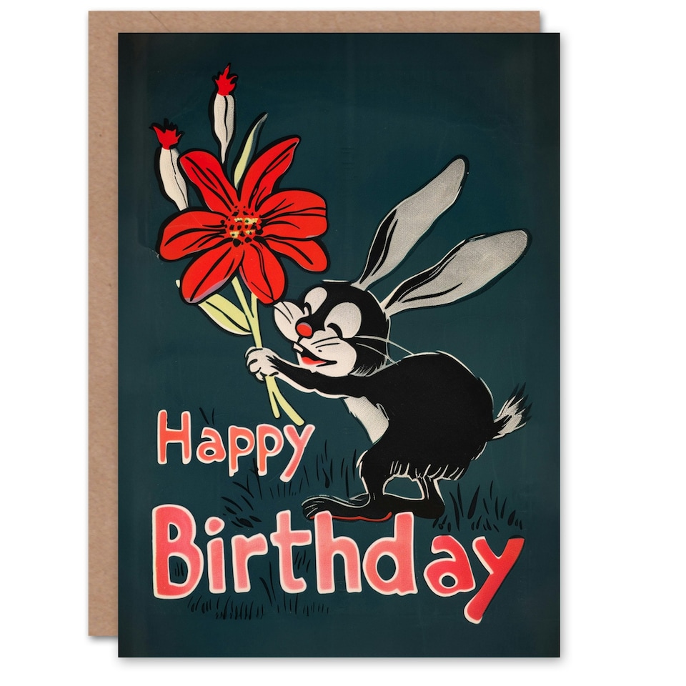 image 1 of Hare Flower Cartoon Woman Rabbit Her Birthday Card