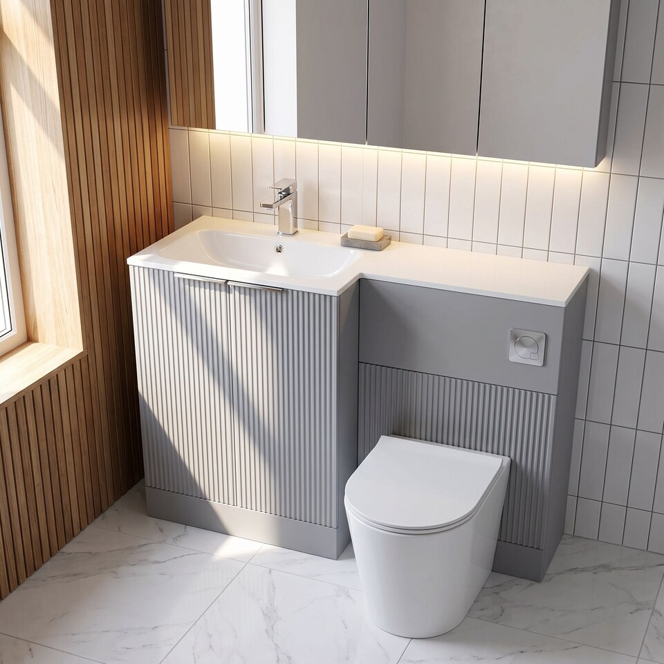 image 1 of Balterley Tixall 2 Door Vanity WC Combi Unit with Stone Basin, LH, 1100mm, Grey