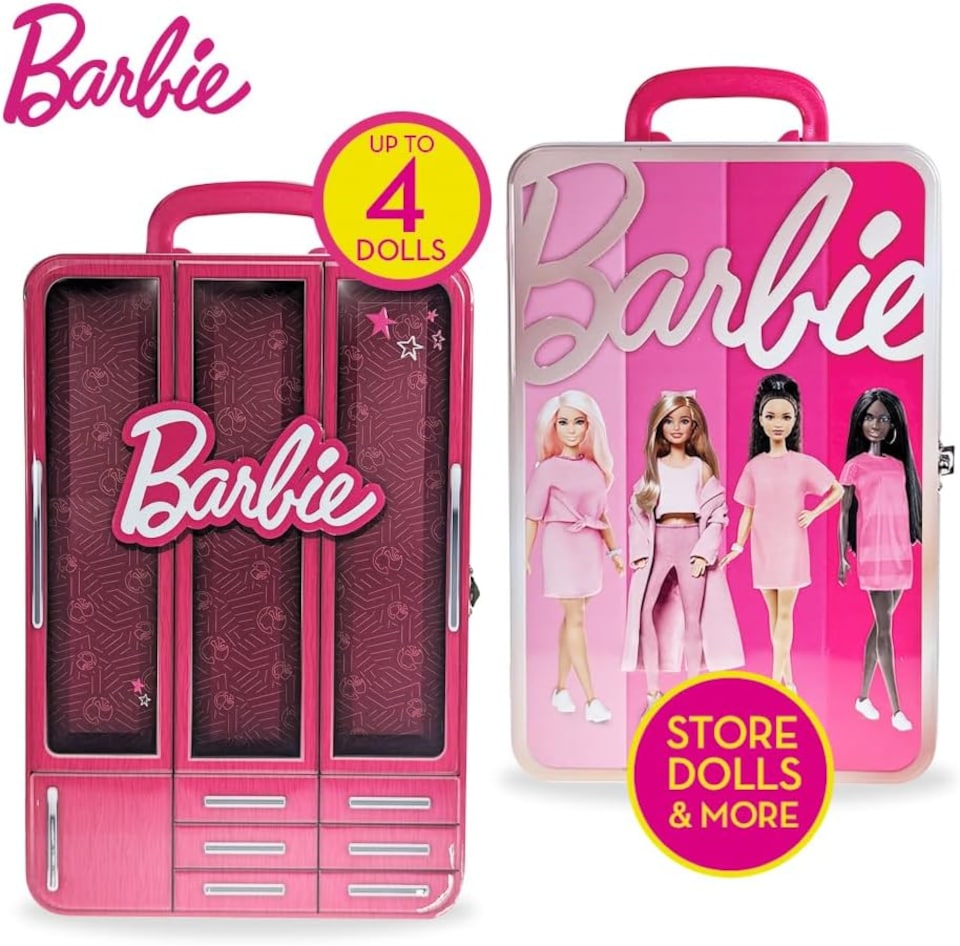 image 1 of Barbie Metal Toy Storage Case Store it All - Compatible with other Dolls, for Kids Girls Ages 3 and Up | Pink | 1