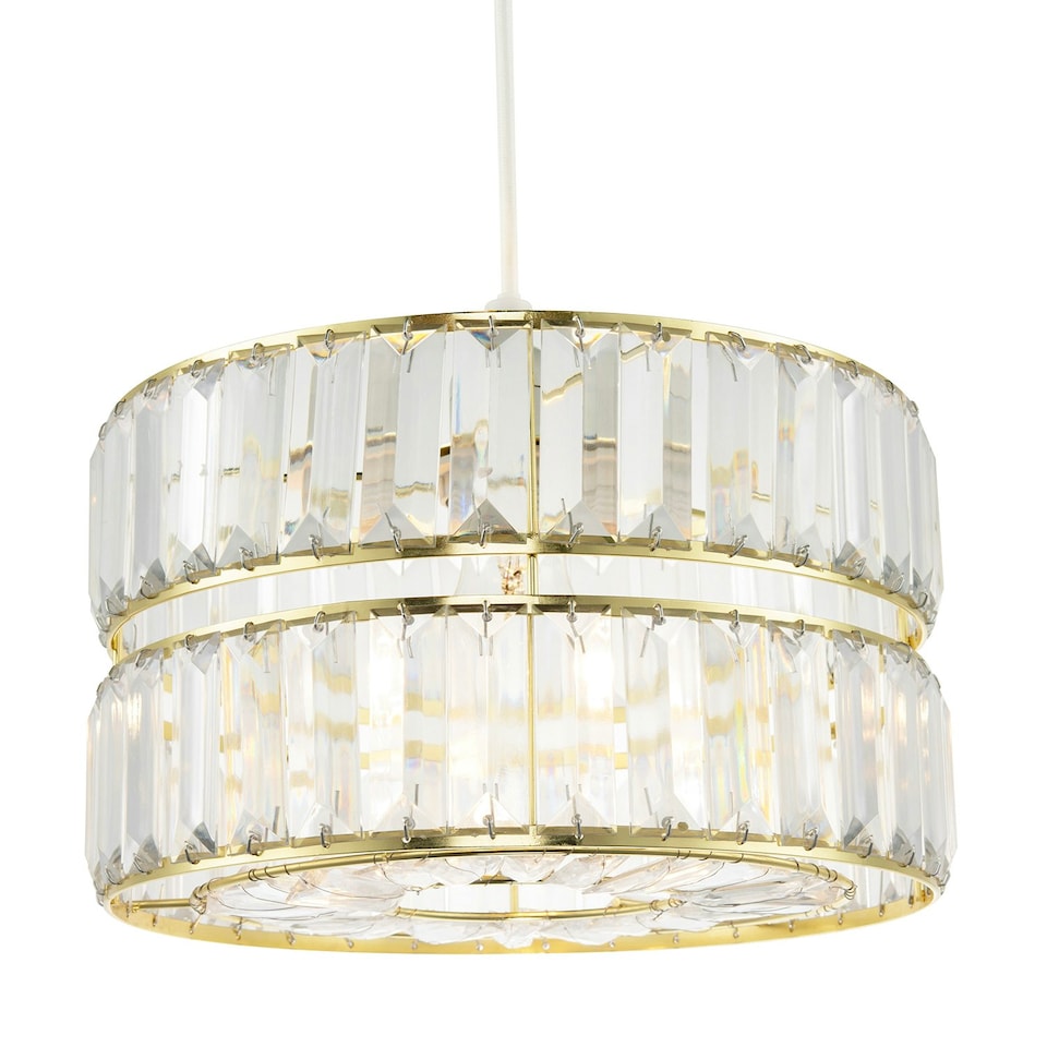 image 1 of Chic Double Tier Gold Pendant Light Shade with Rows of Acrylic Prisms Gold