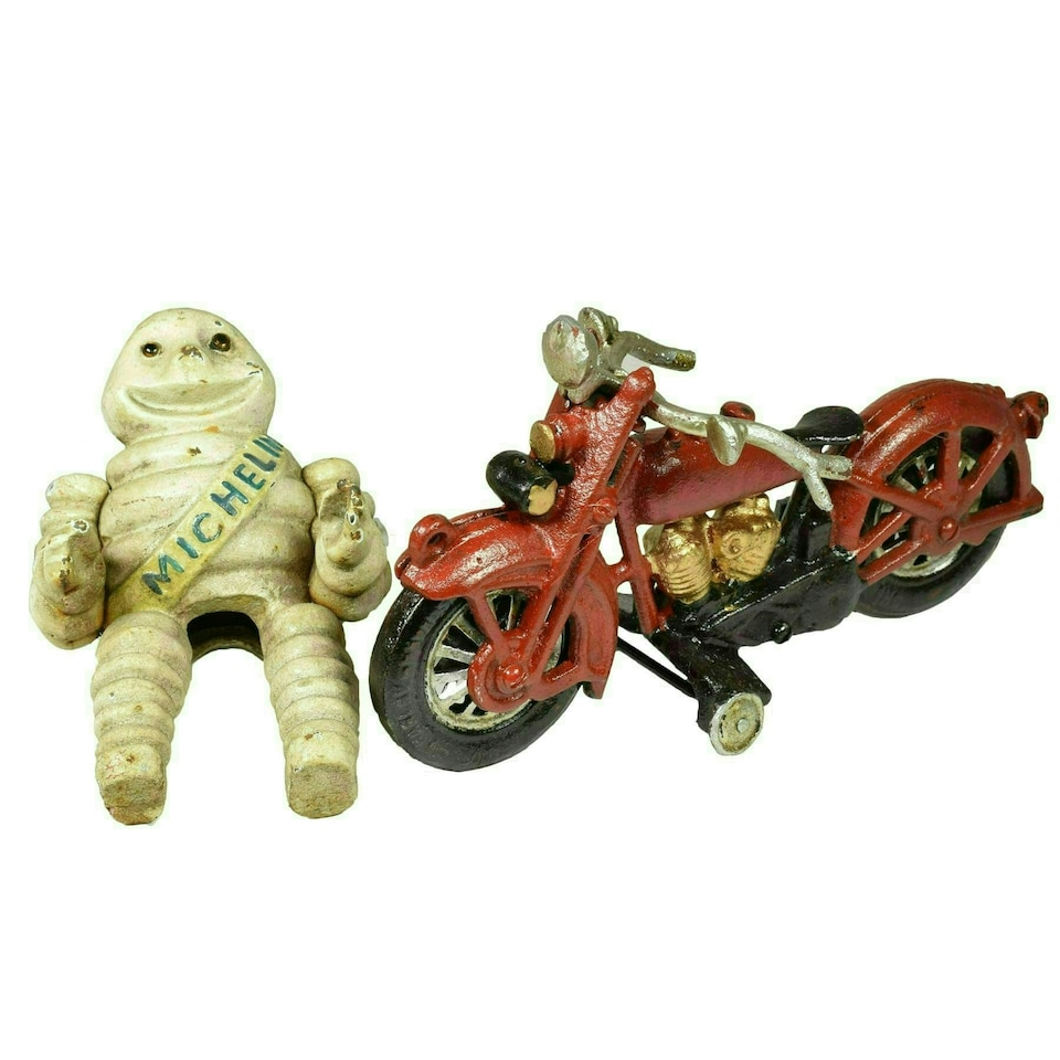 image 1 of Michelin Man Motorcycle Motorbike Bike Mascot Figure Statue Bibendum Cast Iron