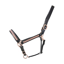 Hy Rosciano Leather Horse Headcollar - Black/Rose Gold - Full