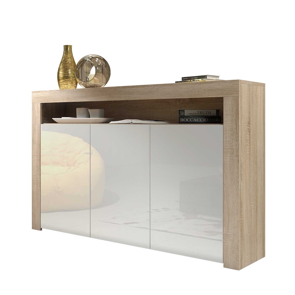 image 1 of TV Unit TV Stand Sideboard Storage Cabinet Cupboard Oak White High Gloss 155cm