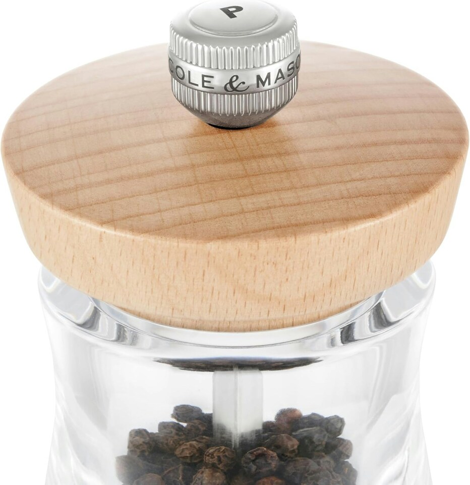 image 1 of Cole & Mason Holborn Pepper Mill Natural Beech, 95 mm, Pepper Grinder with Adjustable Coarseness, Lifetime Mechanism Guarantee