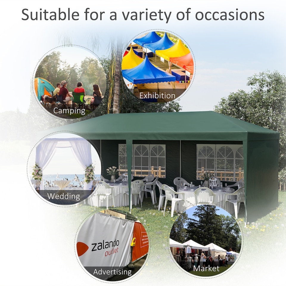 image 1 of Outsunny 6m x 3m Garden Gazebo Marquee Canopy Party Tent Canopy Patio Green
