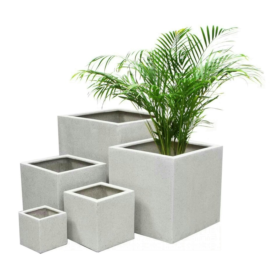 image 1 of Primrose White Stone Effect Jumbo Poly-Terrazzo Cube Planter 52cm