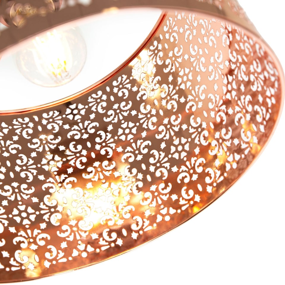 image 1 of Moroccan Designed Shiny Copper Metal Pendant Light Shade with Floral Decoration | Copper | Copper | 1