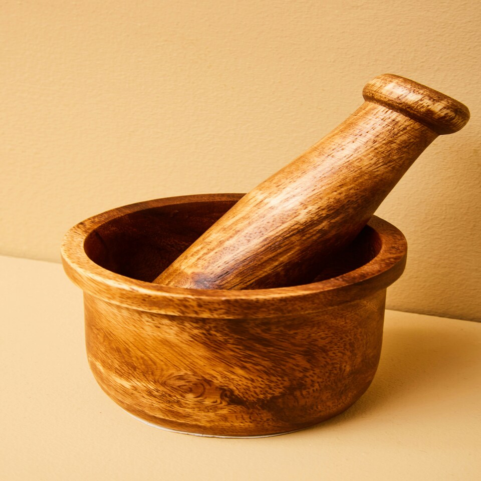 image 1 of Interiors By Premier Kora Acacia Wood Mortar and Pestle Set, Durable 13cm Eco-Friendly Spice Grinder for Kitchen