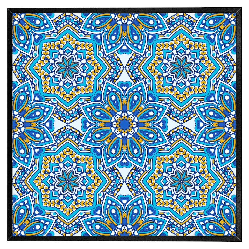 image 1 of Floral and geometric embellished tiles (Picutre Frame) Black | XL