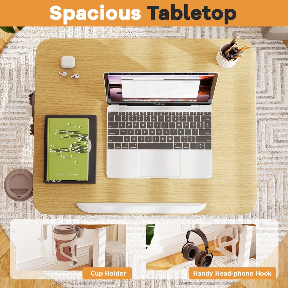 image 1 of COSTWAY Foldable Mobile Desk Portable Computer Desk White