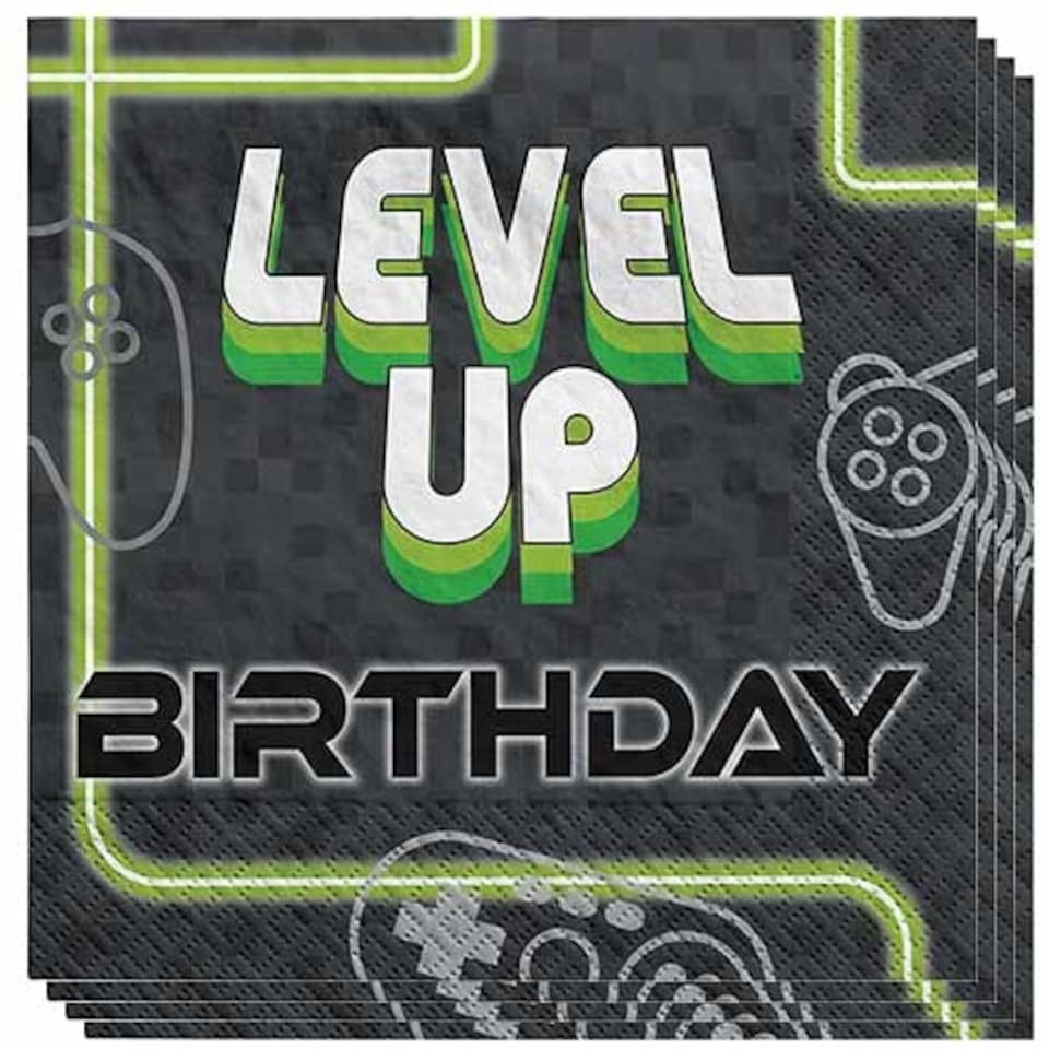 Level Up Gaming Birthday Luncheon Napkins 33cm 2Ply - Pack of 16