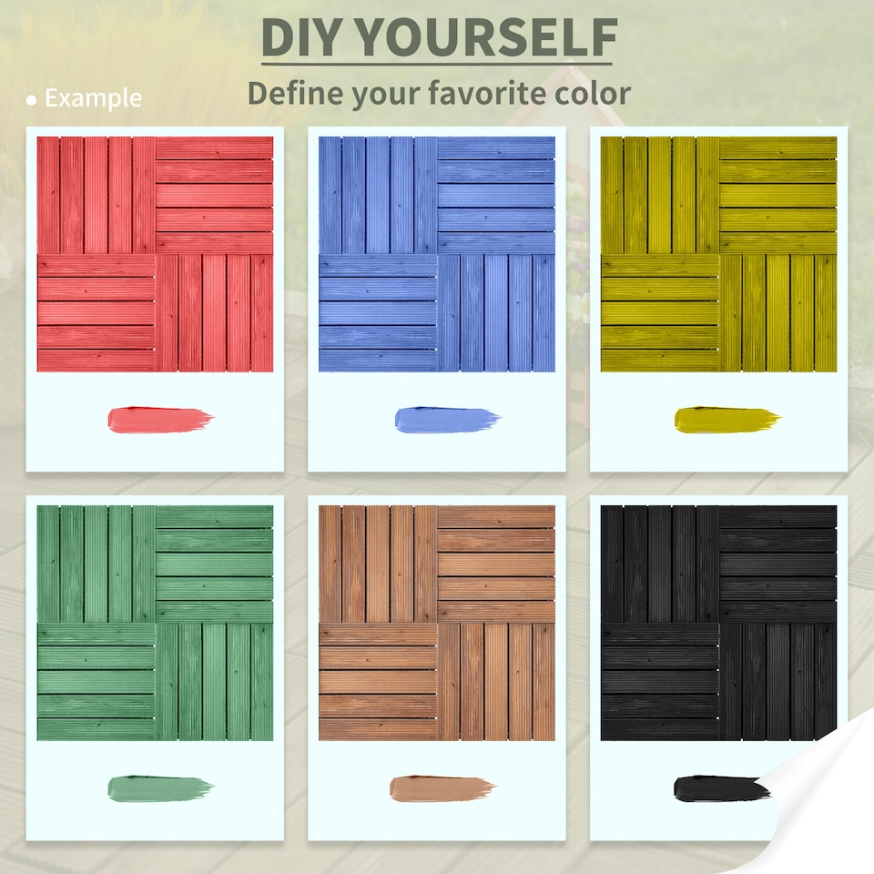 image 1 of Outsunny 27pc Floor Tiles Interlocking Solid Wood DIY Deck Tiles Outdoor Black