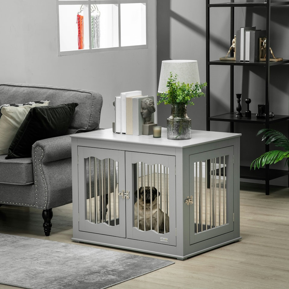 image 1 of PawHut Dog Crate End Table w/ Locks and Latches, for Medium Dogs