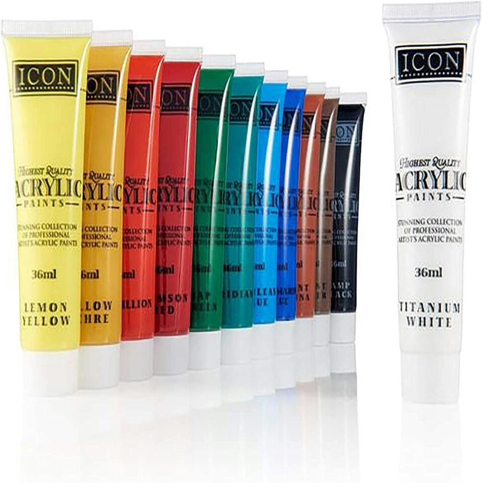 image 1 of Pack of 12X36ml Acrylic Paints by Icon Art
