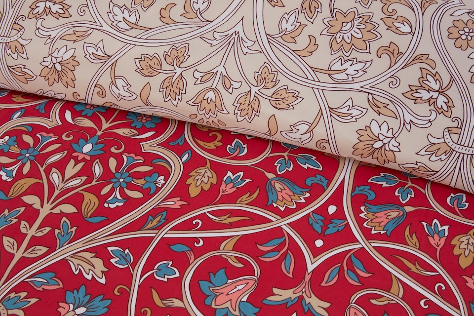 image 1 of Harrow Microfibre Floral Reversible Duvet Cover Set with Pillowcase | Red | Single