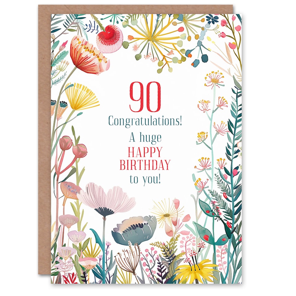 image 1 of Greeting Card 90 Year Old Congratulations Milestone Floral 90th