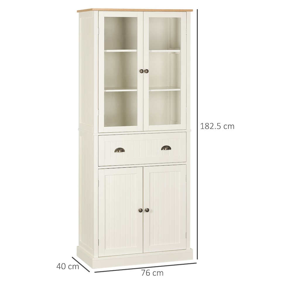 image 1 of HOMCOM Freestanding Kitchen Cupboard, 5-tier Storage Cabinet with Adjustable Shelves and Drawer for Living Room, Dining Room, Cream White