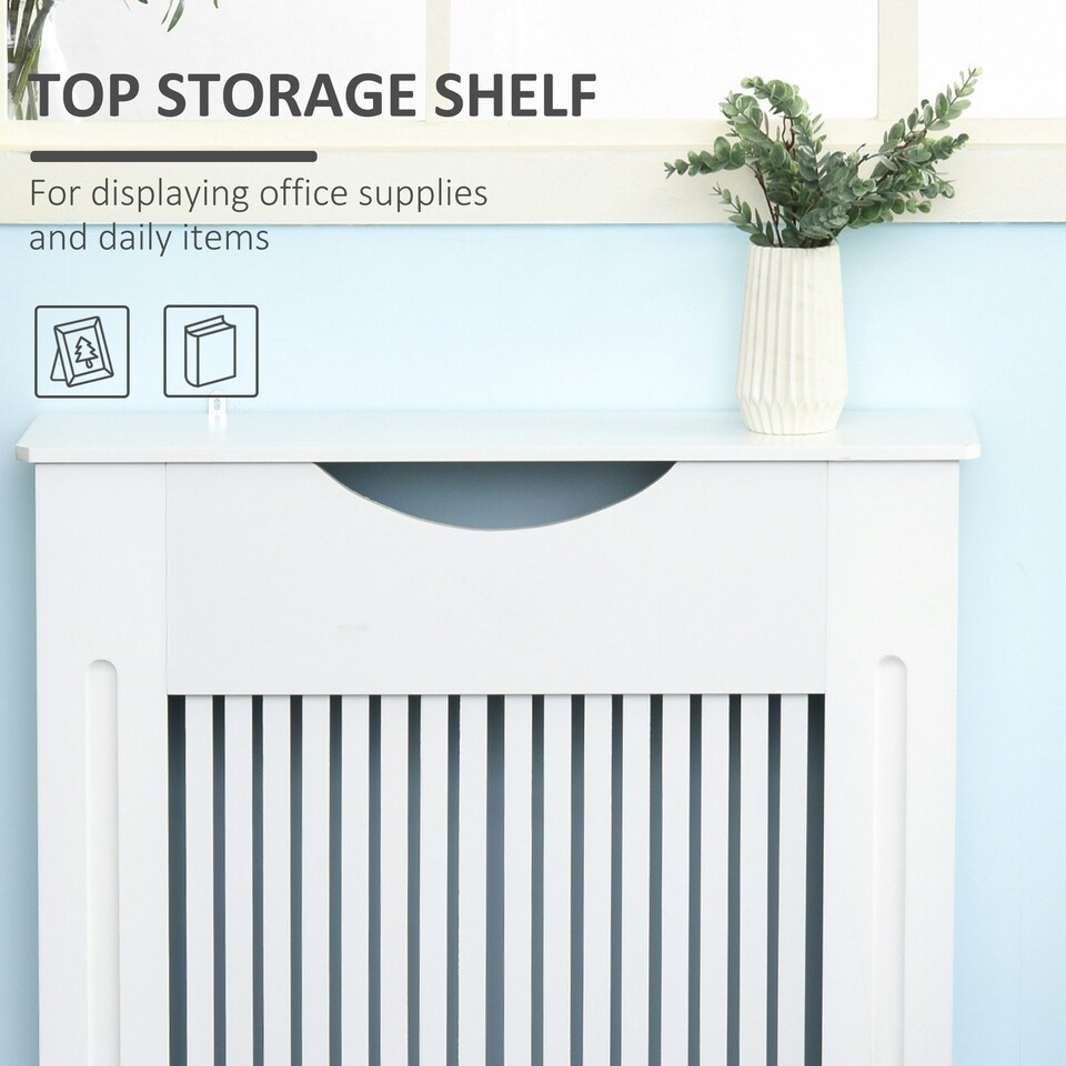 image 1 of HOMCOM Modern Radiator Cover Heater Cabinet Slatted Worktop Painted