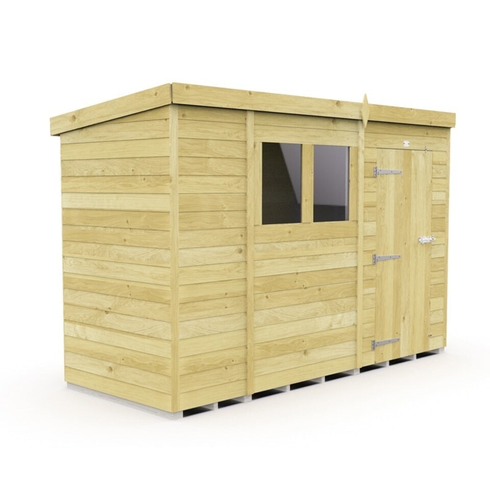 image 1 of 10 x 4 Feet Pent Shed - Single Door With Windows - Wood - L118 x W302 x H201 cm Brown
