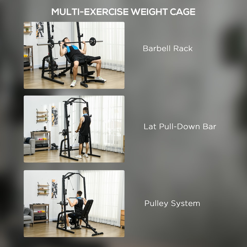 image 1 of SPORTNOW Smith Machine Power Rack with Pull Up Bar, Lat Pull Down System