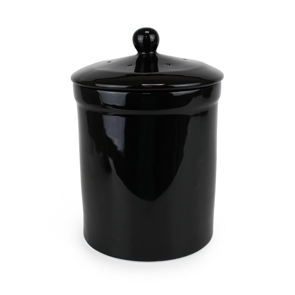image 1 of Black Ceramic Compost Caddy - Portland Kitchen Ceramic Compost Bin for Food Waste Recycling