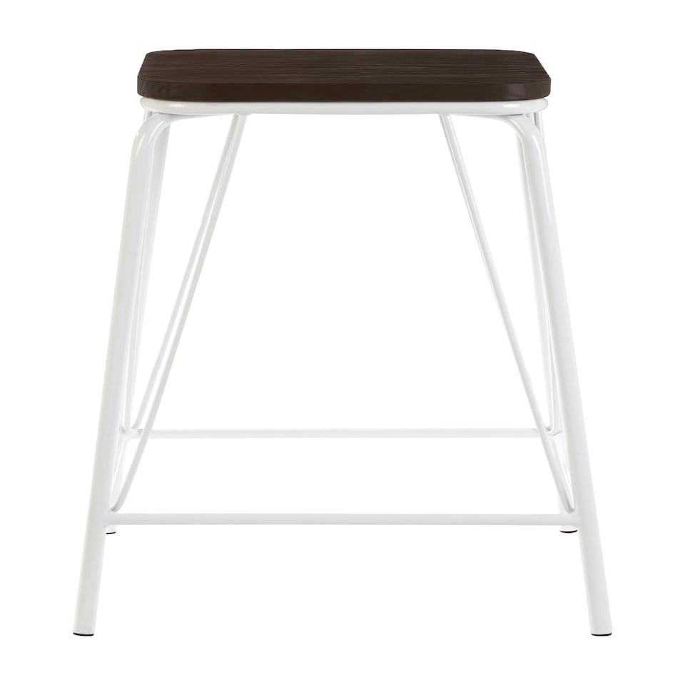 image 1 of Interiors by Premier White Metal and Elm Wood Stool, Large Square Stool, Accent Wooden Bar Stool for Home Bar