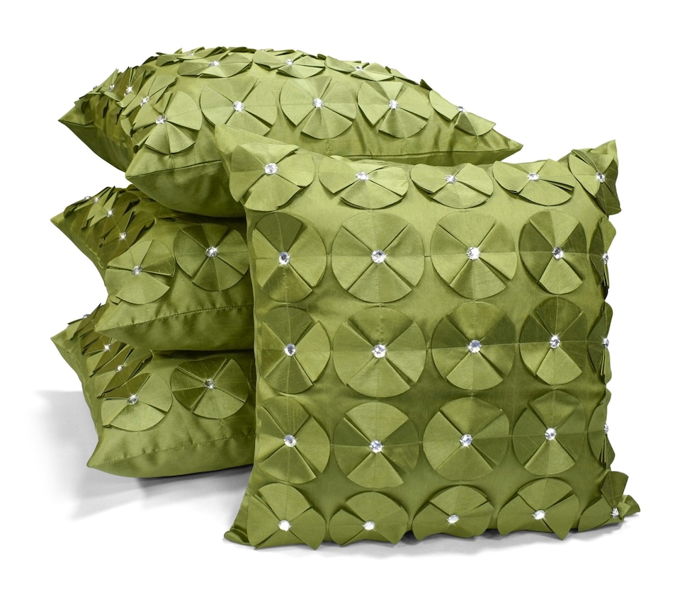 image 1 of 3D Petal Detail With Gem Stud Detail Cushion - 56cm x 56cm | Green | Lime