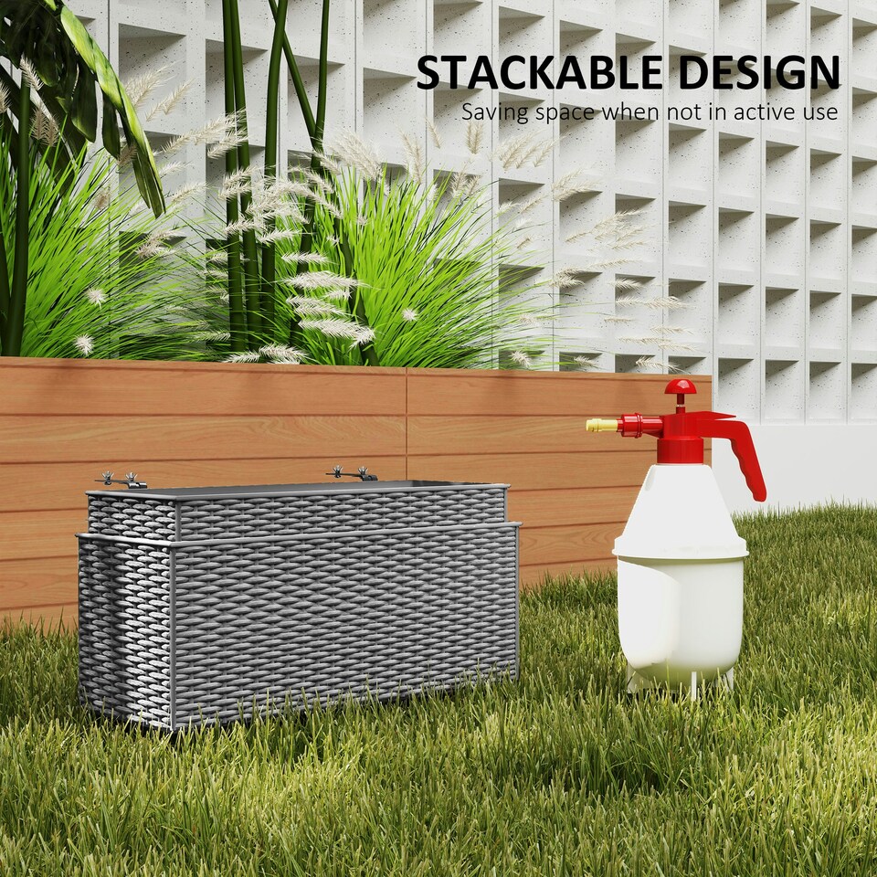 image 1 of Outsunny Set of 2 Hanging Flower Boxes, 50 cm Long, Rattan Look, Grey Grey | Grey