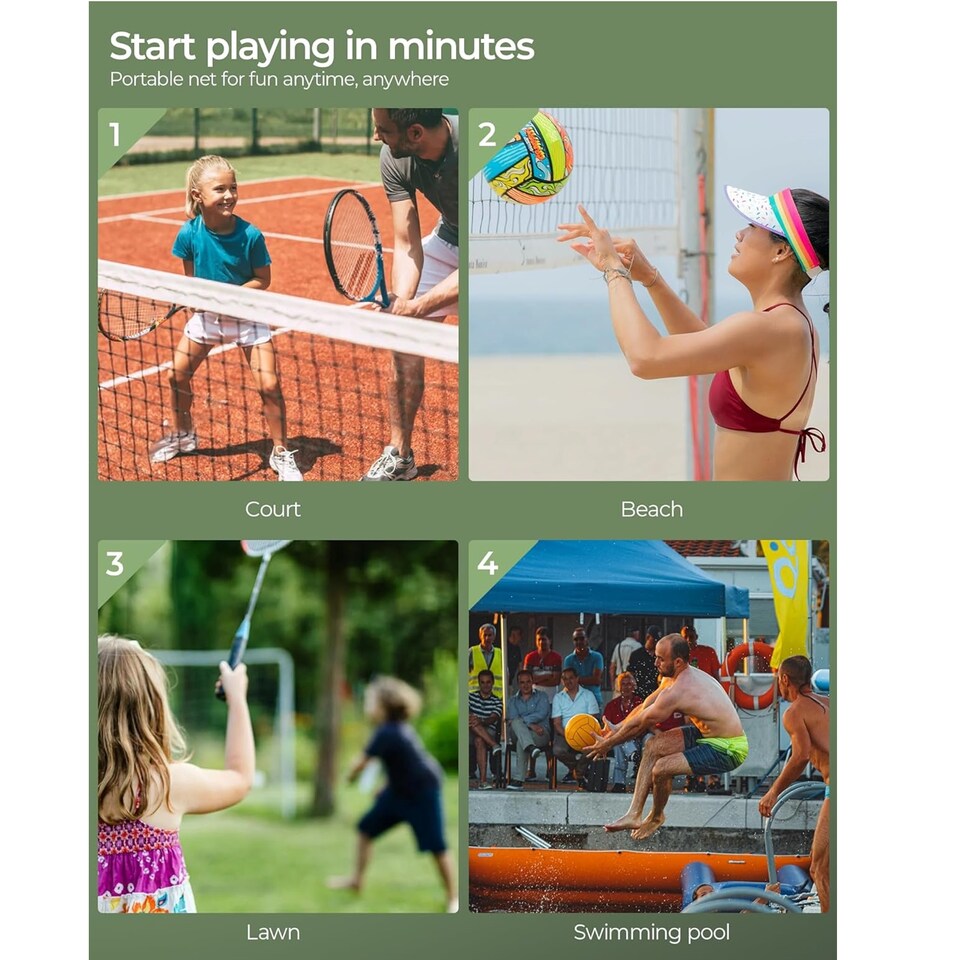 image 1 of Black 4m Badminton Net Post Set Outdoor Portable Volleyball Pickleball Tennis