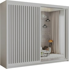Modern Vertical Panelled Sliding Wardrobe 150cm | White/Black/Grey/Oak 2-Door Bedroom Storage White | Grey150cm