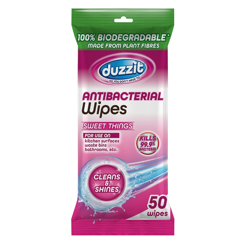 image 1 of Pack of 50 Duzzit Biodegradable Antibacterial Sweet Things Scented Wipes