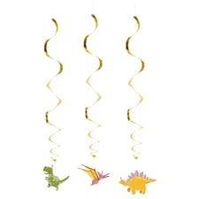 Dinosaur Party Swirl Hanging Decorations - Pack of 3