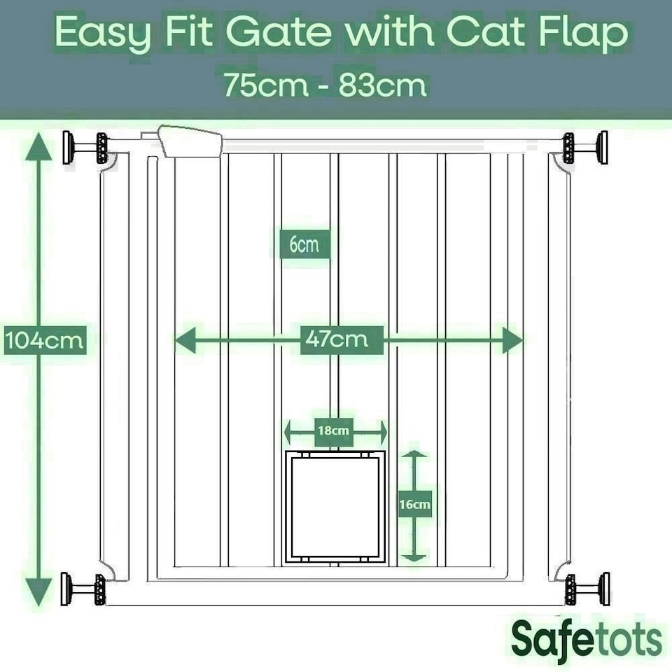 image 1 of Bettacare Pet Gate with Lockable Cat Flap, 75cm - 83cm, White, 75cm in Height